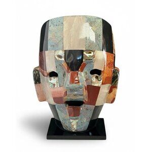Mayan Aztec Mother of Pearl Onyx Abalone Death Mask Burial Folk Art Sculpture